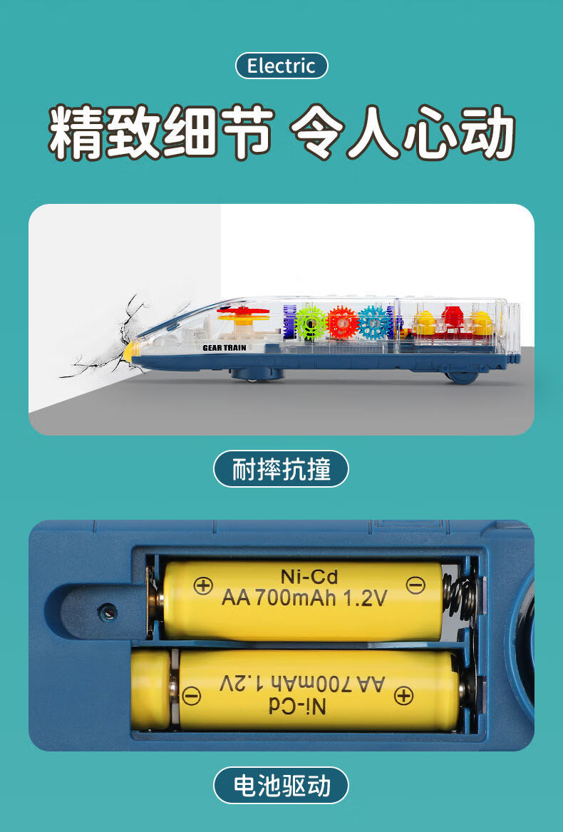 新款回力車透明電動小火車萬向透明模型男孩音透明齒輪概念車音樂燈光