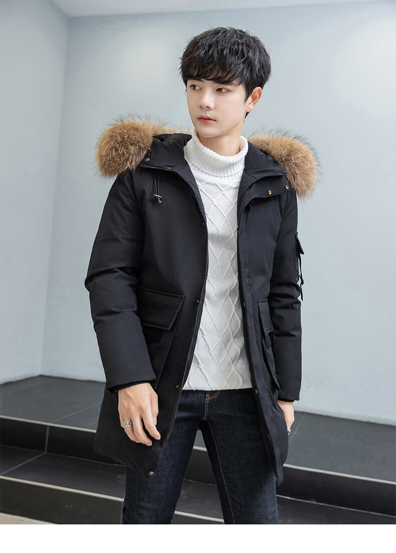 羽绒服男款2021新款高个子男中长款加厚冬季男士潮流保暖大袄外套大衣