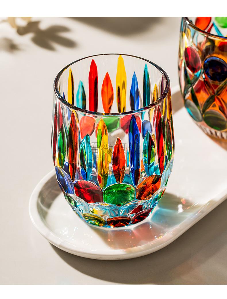 2022新款 玻璃杯意大利进口工艺彩绘杯手绘设计师威士忌洋酒杯创意