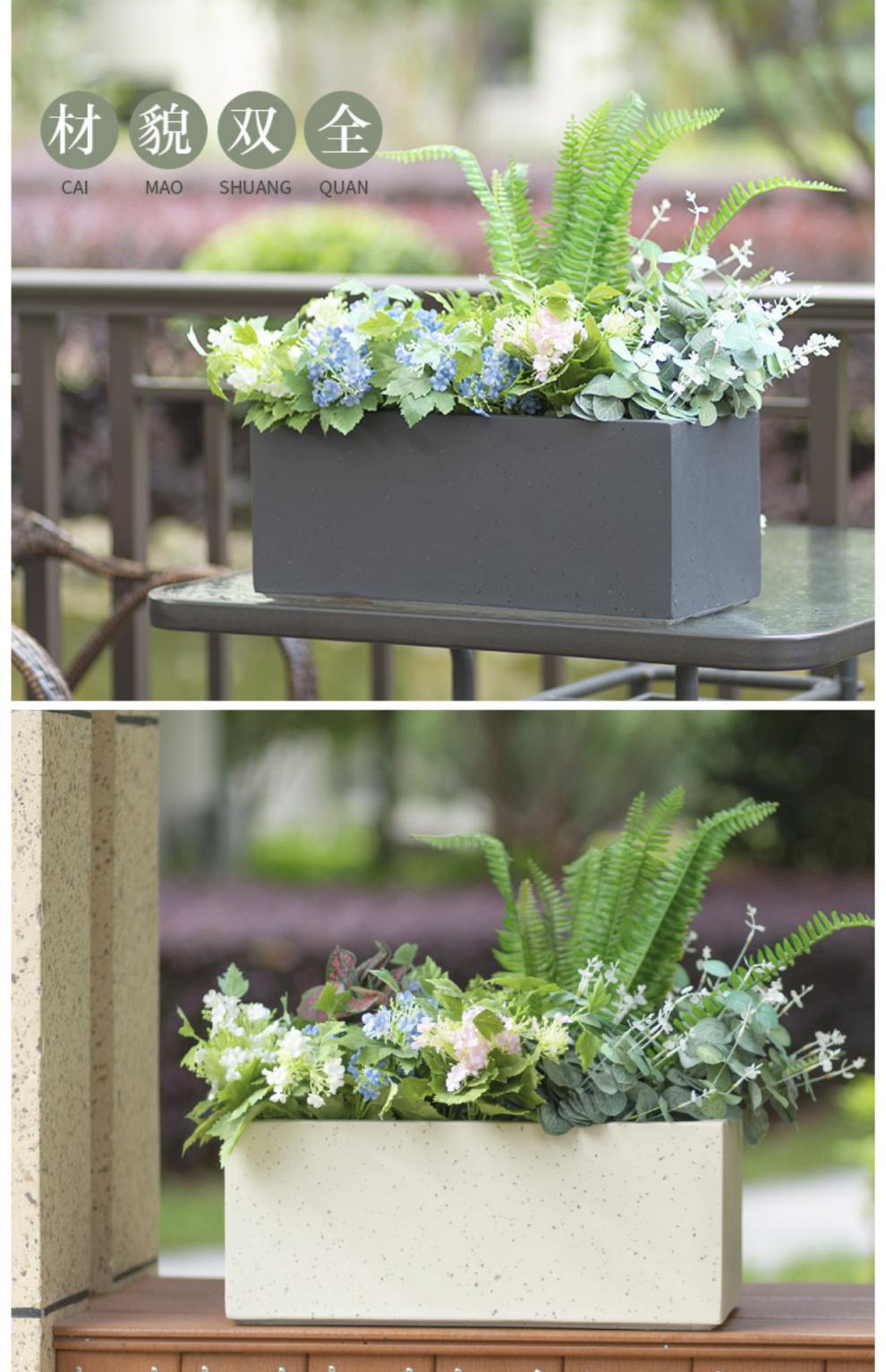 长方形水泥花盆长条型花槽花箱大号简约花坛绿植盆景仿花岗岩多点米色