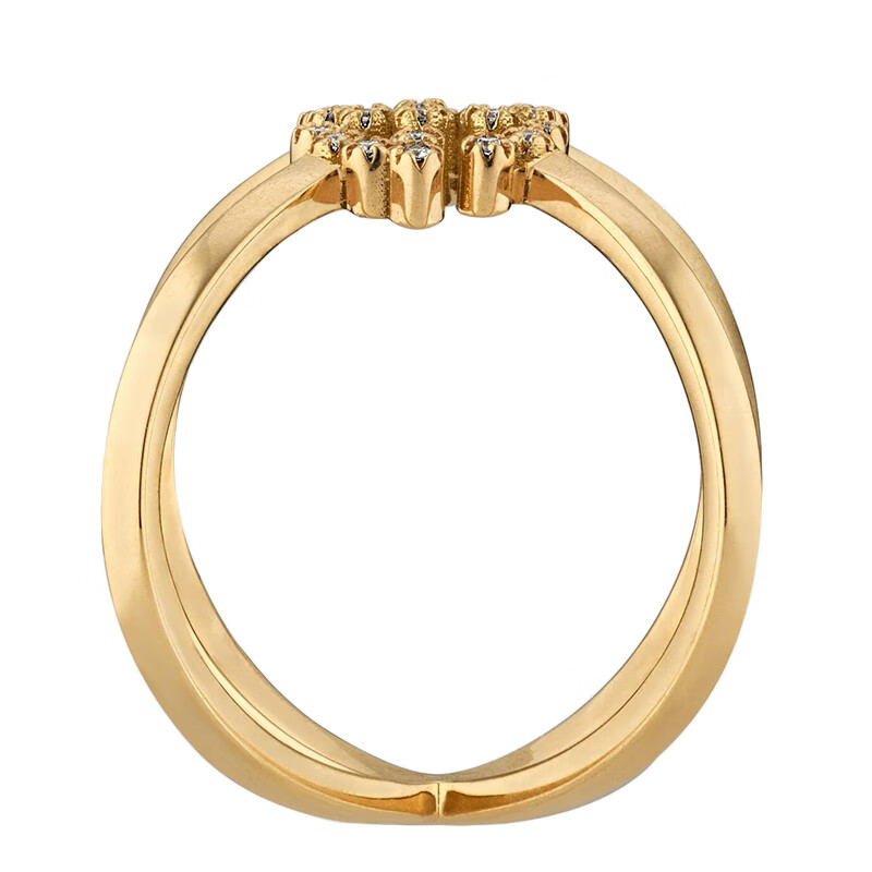 gucci古驰中央镶有钻石的双g细节18k金黄金十字戒指582548j85408000