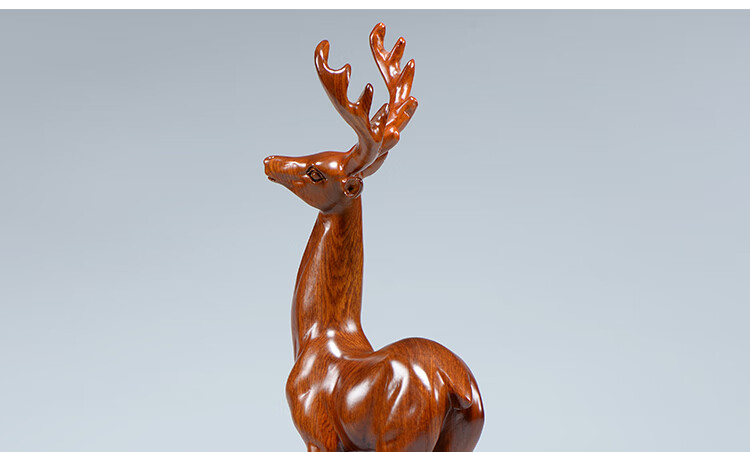 一木代传花梨实木雕刻梅花鹿摆件檀木头根雕一路发家居客厅装饰工艺品