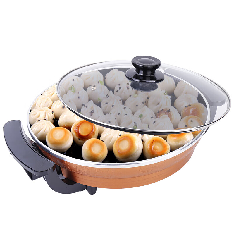 多功能商用平底电热锅烙饼锅家用水煎包锅40型号金色加厚加深5档调温