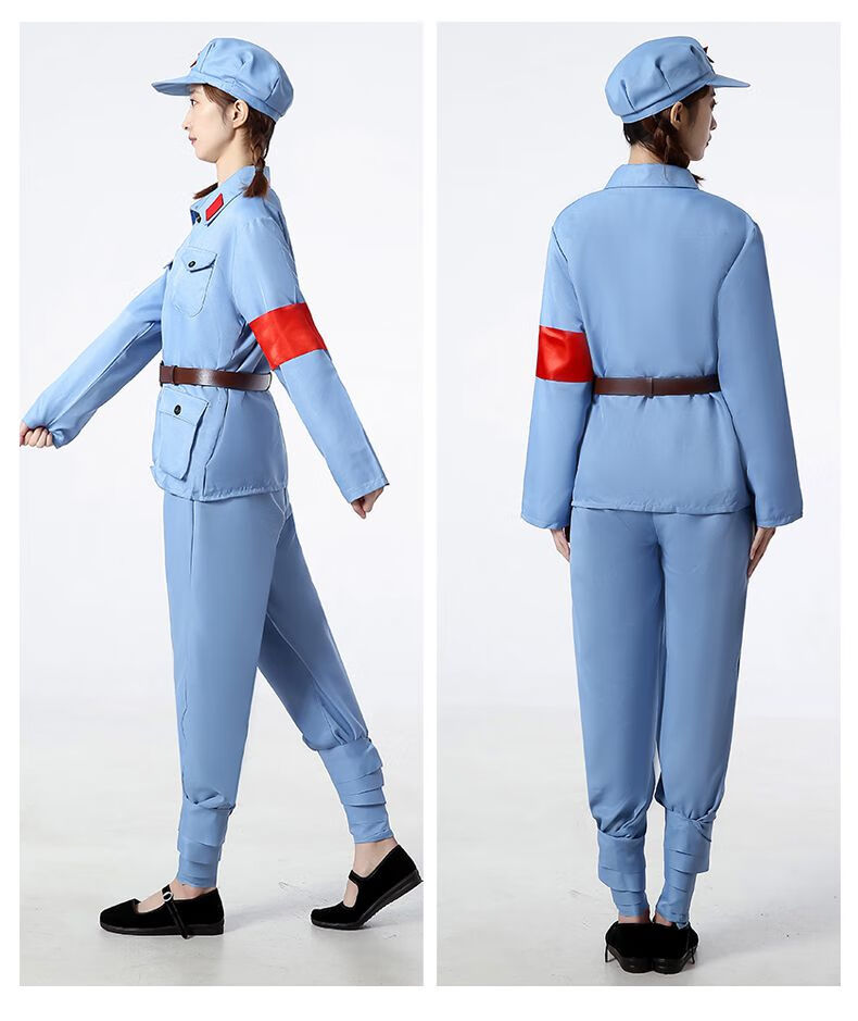 红军演出服话剧抗战八路军新四军衣服小红军长征服装棉麻蓝灰红110cm