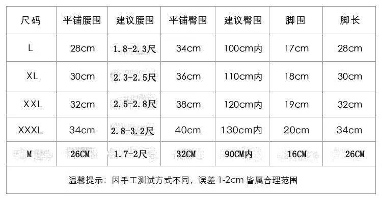 女士内裤尺码对照表图图片