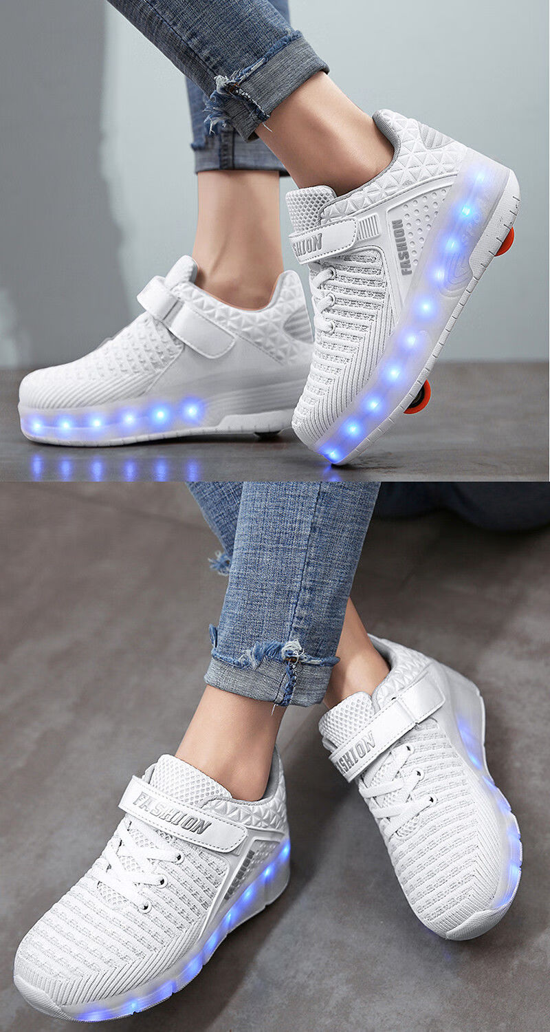 冬季精选充电双轮暴走鞋男女白色学生透气网面儿童单滑轮成人爆走自动