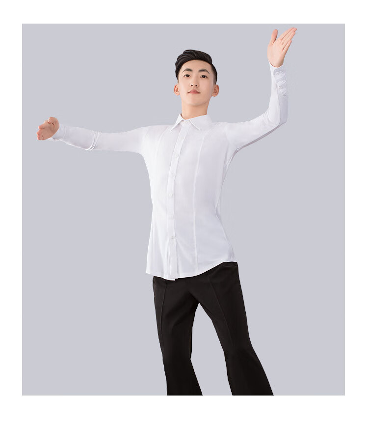 服艺尚舞新款拉丁练功服男摩登表演长袖衬衣成人国标舞比赛上衣黑色m
