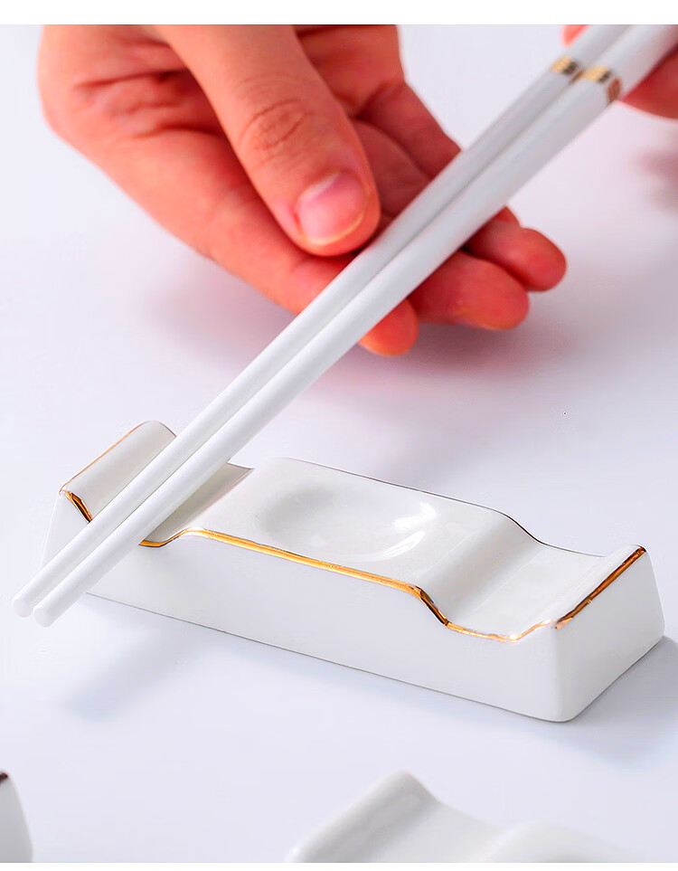 筷枕骨瓷银边公用双筷子架托三用放筷架筷枕匙勺托搁筷子垫拖酒店轻奢