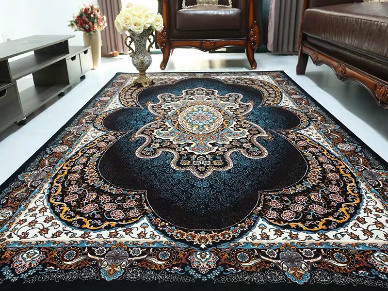 原装波斯地毯真丝地毯欧式美式地毯客厅卧室床边床头床尾地毯宝蓝色