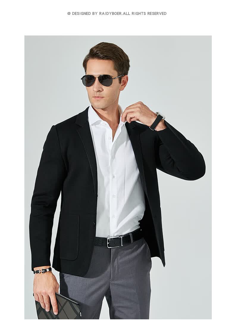 raidyboer雷迪波尔秋冬男时尚休闲翻领修身针织西服外套510370黑色