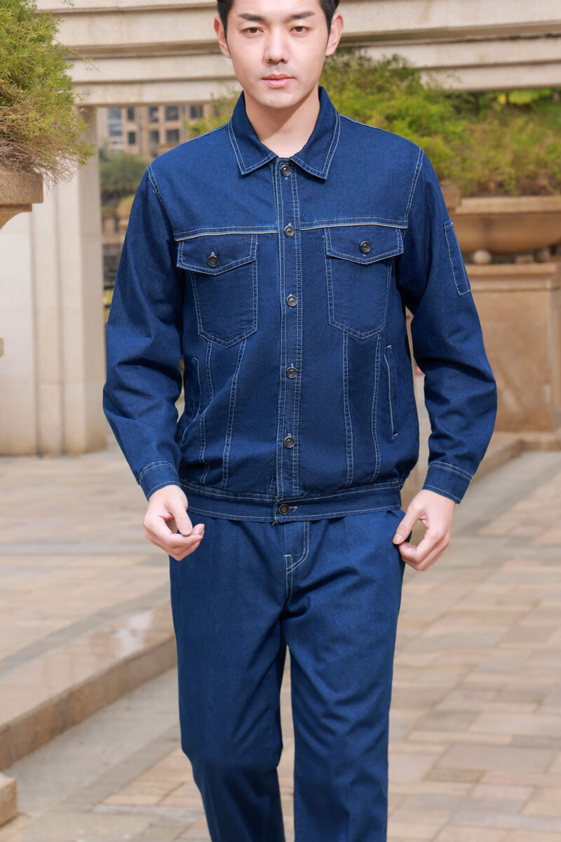 don)轻奢香港潮牌夏季薄款纯棉牛仔工作服男套装焊工电焊电工劳保服