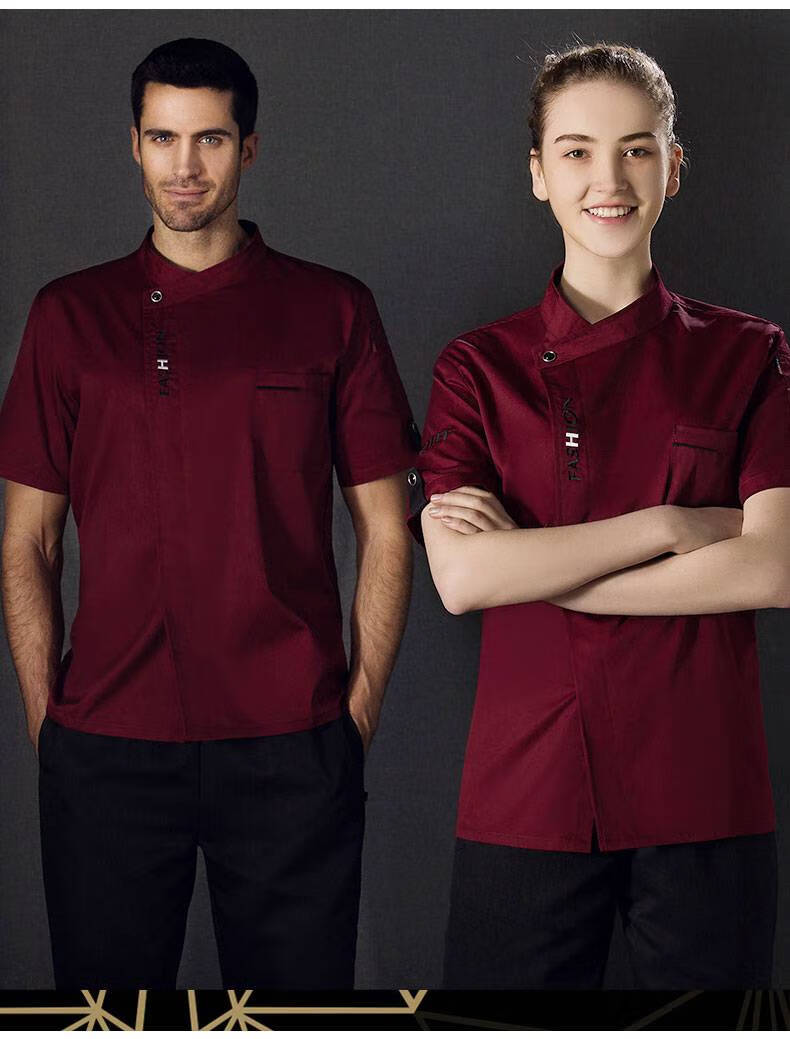 服夏季厨师工作服男短袖透气薄款中国风厨房西餐餐饮酒店时尚白色短袖