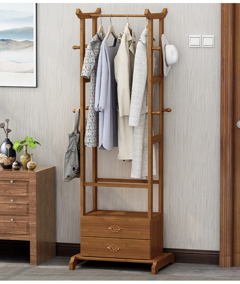 衣架落地卧室挂衣架简易多功能立式不占地床边放衣服神器室内实木