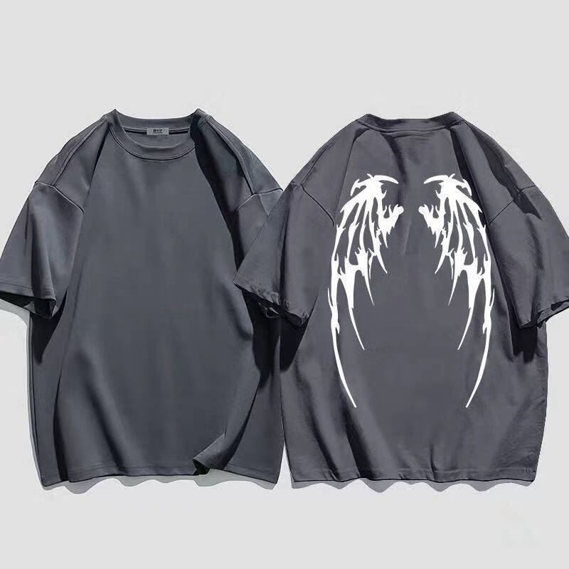 夏季男装t恤男短袖翅膀天使之翼反光宽松衣服天使之翼半袖2022新款