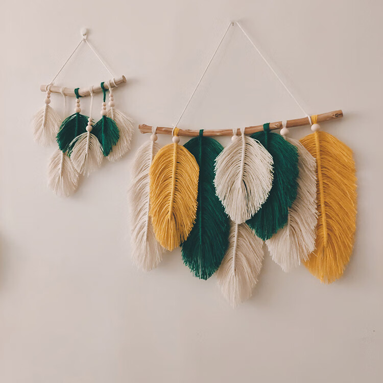 编织羽毛挂毯北欧ins挂毯手工编织串色羽毛叶子摩洛哥民宿房屋背景