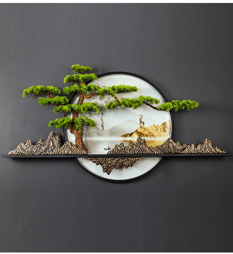 餐厅挂件茶室壁饰画挂饰装饰品沙发背景墙面迎客松挂件创意中式玄关