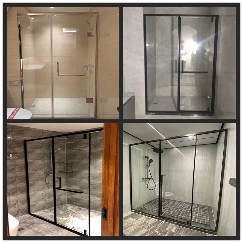 钢化玻璃定制门窗定制黑色一字型淋浴房浴房浴室隔断移门平风简易洗澡