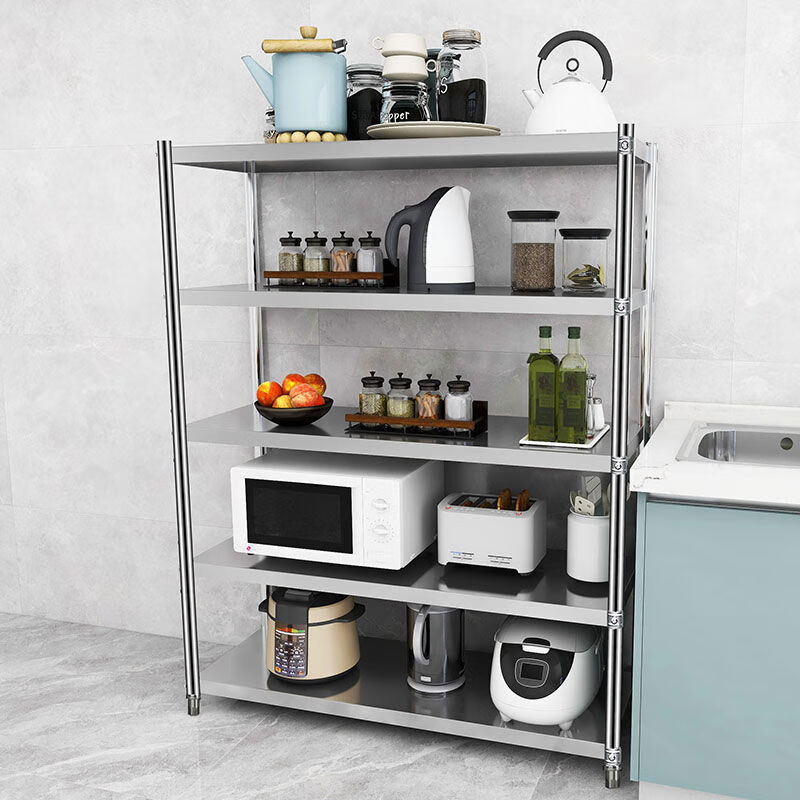 不锈钢货架家用厨房置物架子多层落地微波炉架收纳架锅架储物架子四层
