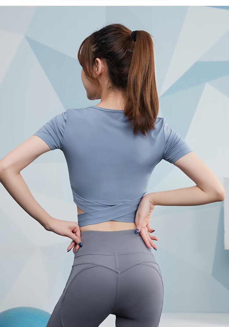 耐克瑜伽服女秋冬交叉露脐弹力紧身衣跑步长袖速干健身仙气梅沙粉fbf