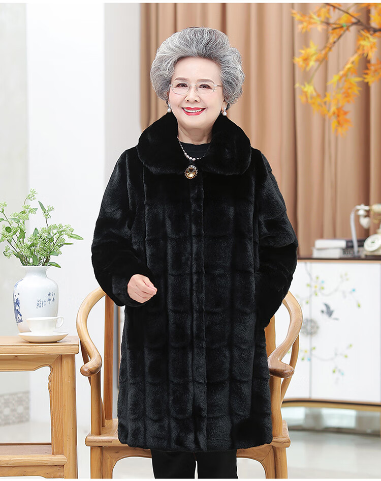 中老年人冬装女妈妈皮草外套加厚貂皮高贵仿貂绒大衣奶奶装老人衣服