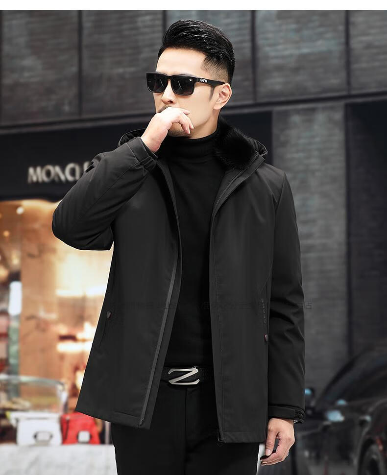 花花公子男装派克服男款皮毛一体尼克服水貂皮大衣爸爸装兔毛内胆皮草