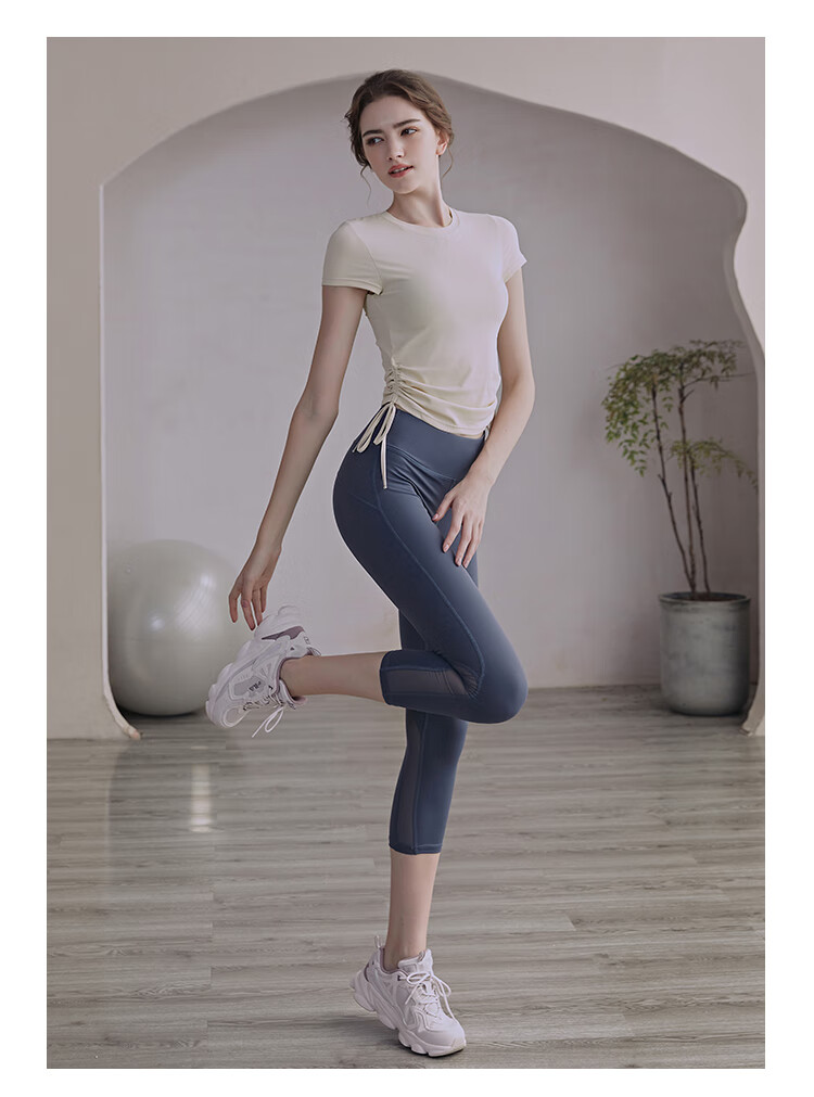 青鸟同款瑜伽服上衣女夏季感运动衣健身房普拉提训练短袖套装夏装奶