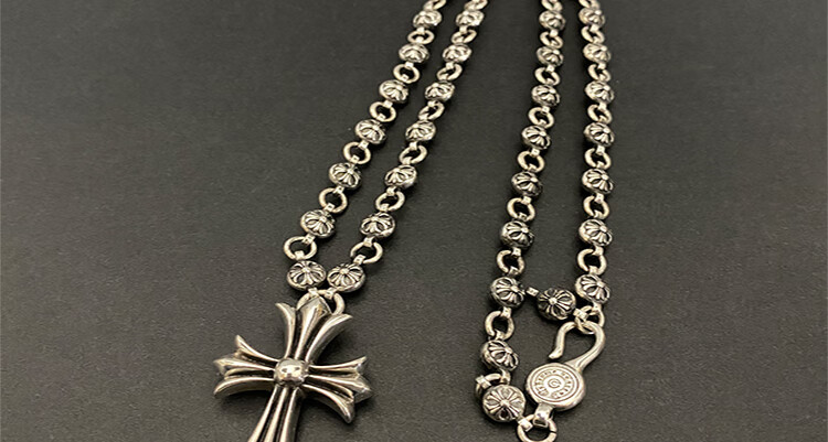 钧弘925银十字军花复古做旧款时尚克罗心泰银朋克潮人网红主播项链