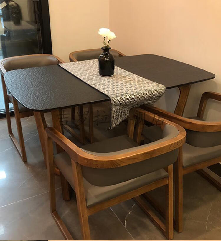 雄魄火烧石餐桌椅组合北欧现代简约家用小户型吃饭桌子长方形饭桌12米