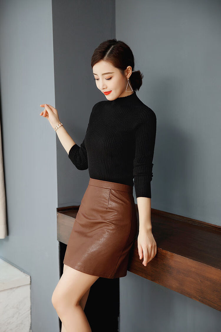 皮裙女半身裙2021秋冬新款绵羊皮短裙高腰a字显瘦一步裙黑色s