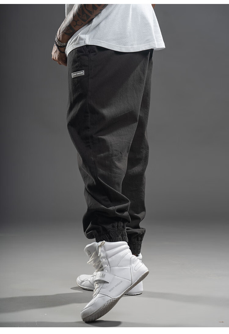 bd健美站束脚裤男百搭宽松时尚个性跑步健身运动休闲长裤男灰色l