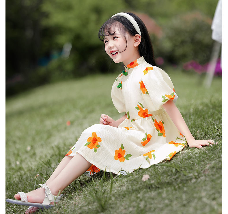 小女孩夏天穿的女童旗袍夏装2022新款洋气小女孩的裙子漂亮公主裙儿童