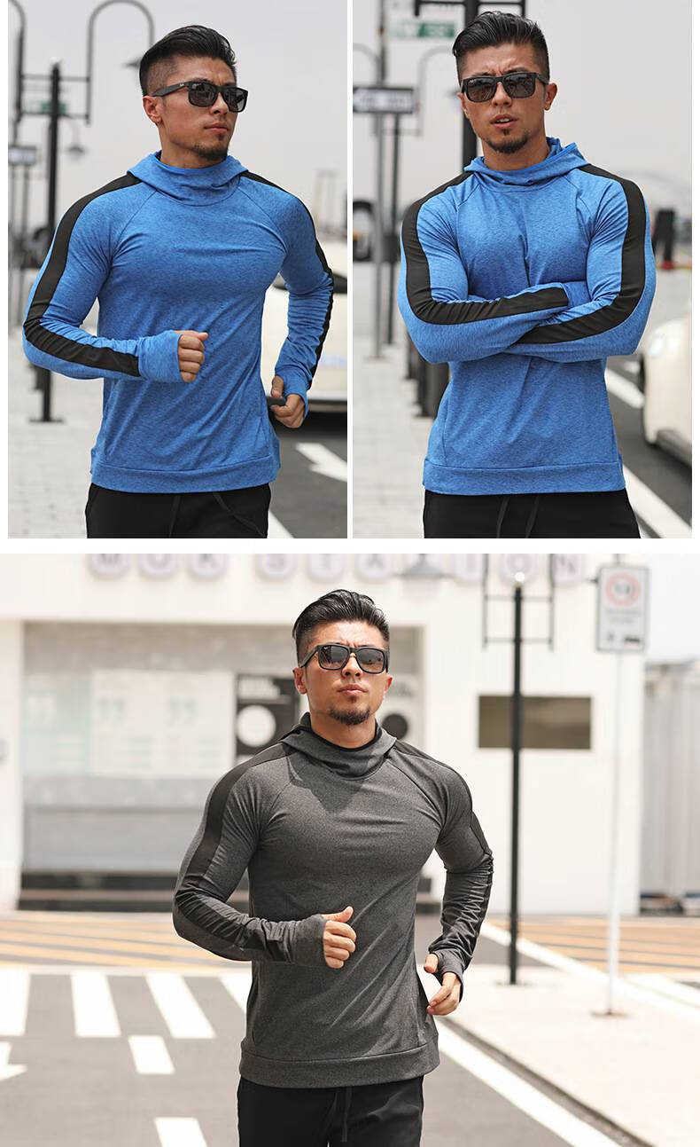 秋冬季男健身衣磨毛连帽卫衣运动上衣跑步外套