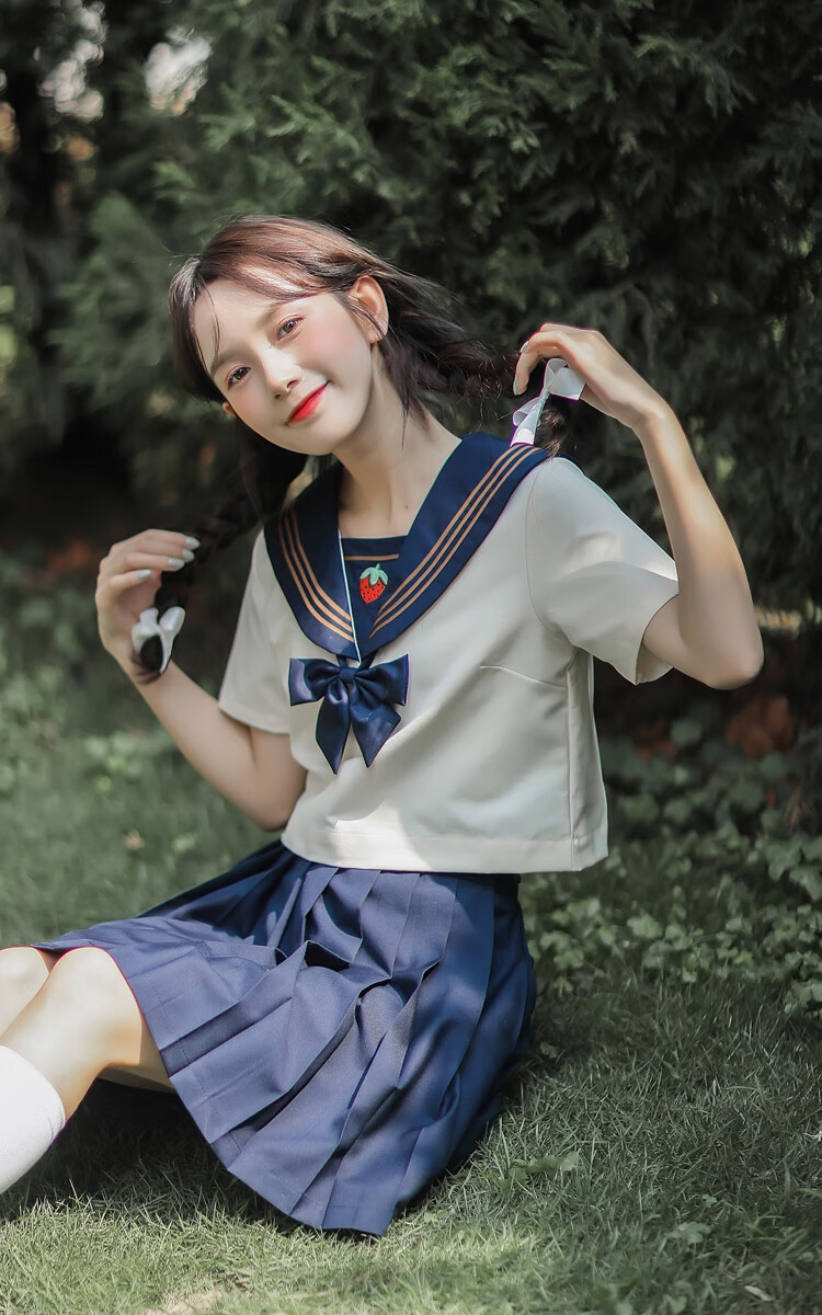 jk制服裙日系学院海军风甜美百褶裙子水手服套装连衣裙女夏季 6665