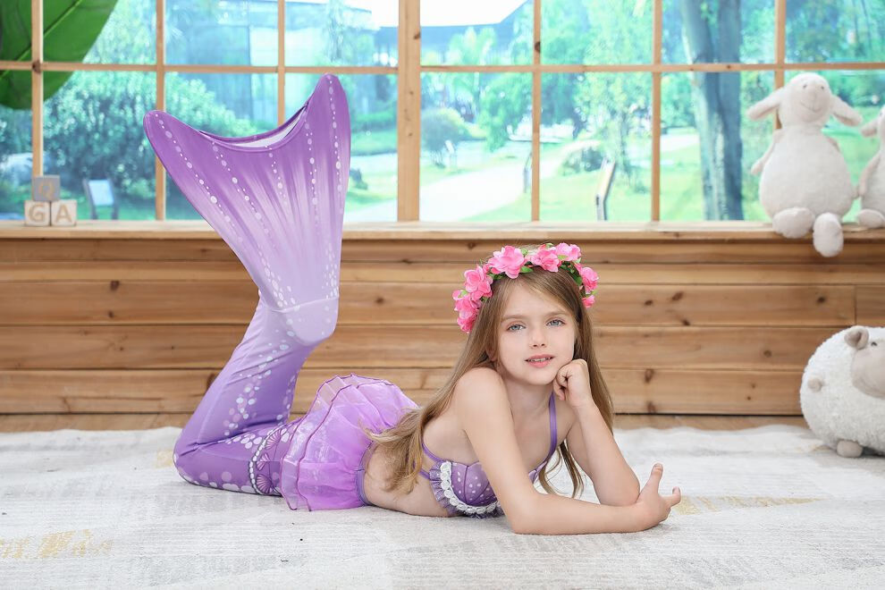 美人鱼尾巴新款服装泳衣公主裙套装中小童分体式比基尼泳装gb22三件套