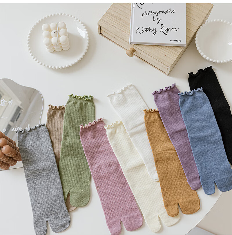 猫人日式分趾袜女秋冬季二趾二指袜子分脚趾头分指袜两趾莫兰迪两指袜