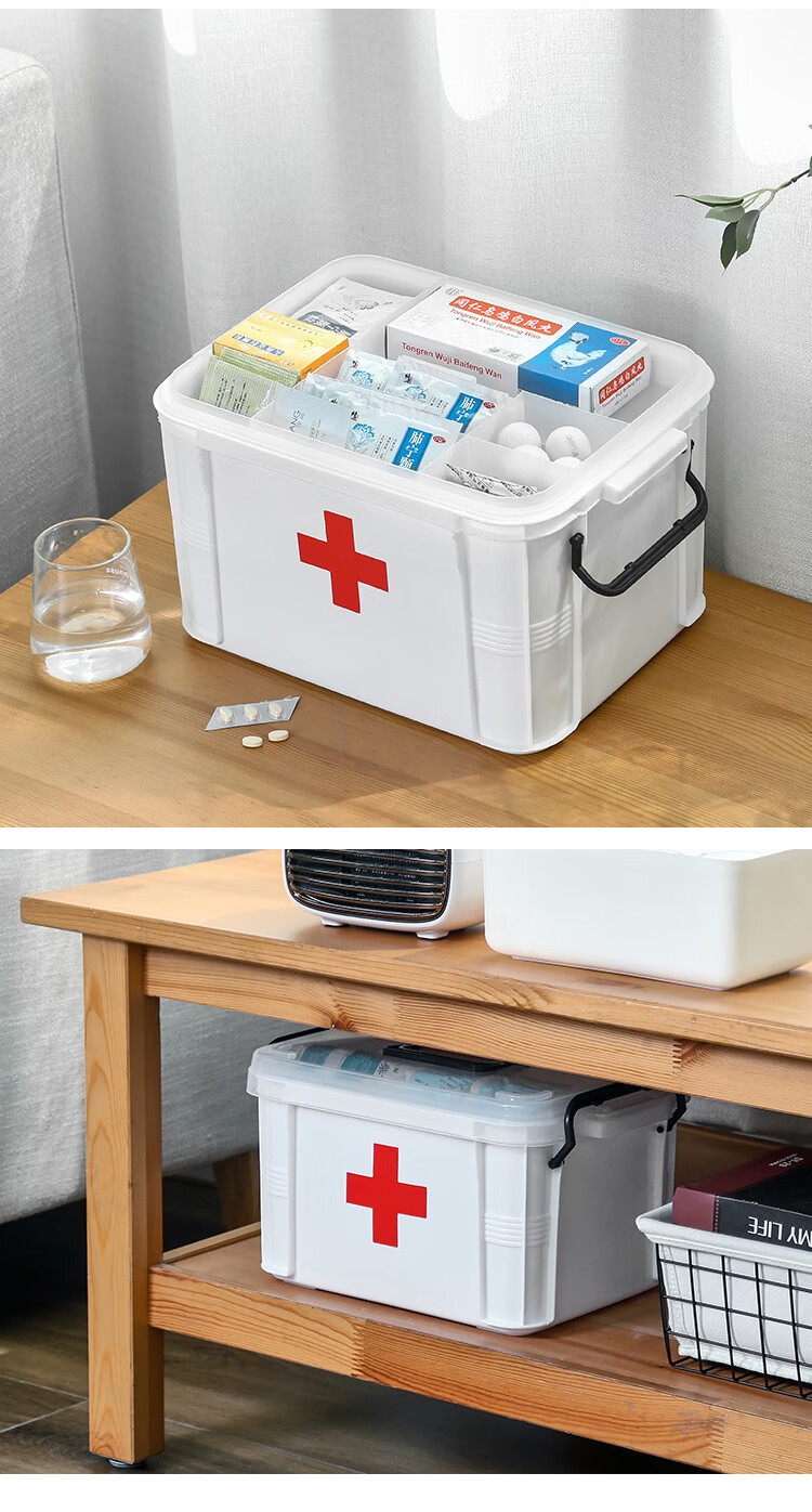 药箱急救包医药箱家用家庭装箱应急药品药物收纳盒医用急救箱双层白色