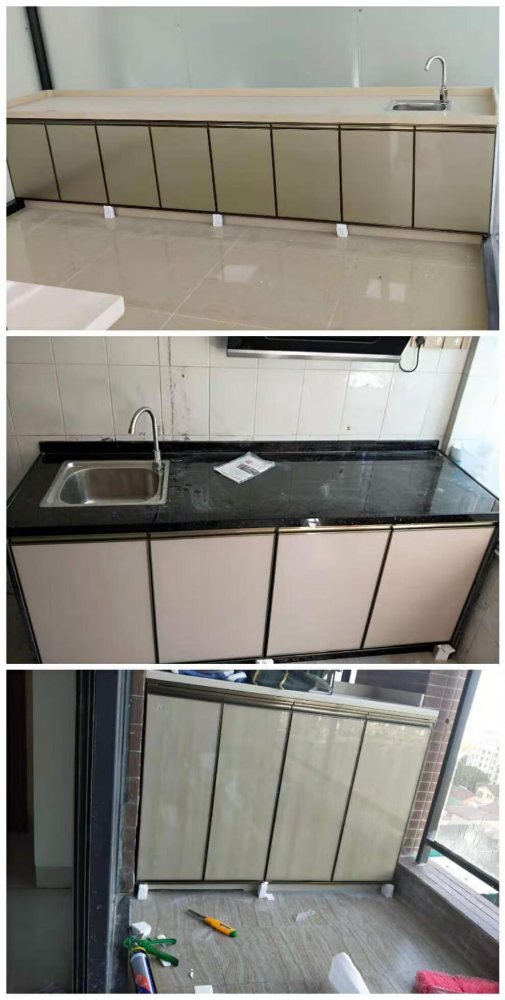 橱柜门板定制带框钢化玻璃晶钢门定做大理石铝合金灶台厨柜门自装