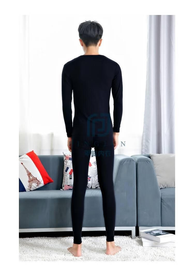 线衣线裤男秋冬新款男士套装中老年保暖内衣薄款基础纯色修身打底衫