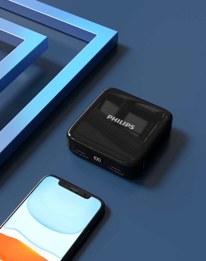 飞利浦(philips)充电宝20000毫安小巧轻薄便携高端双向快充移动电源可