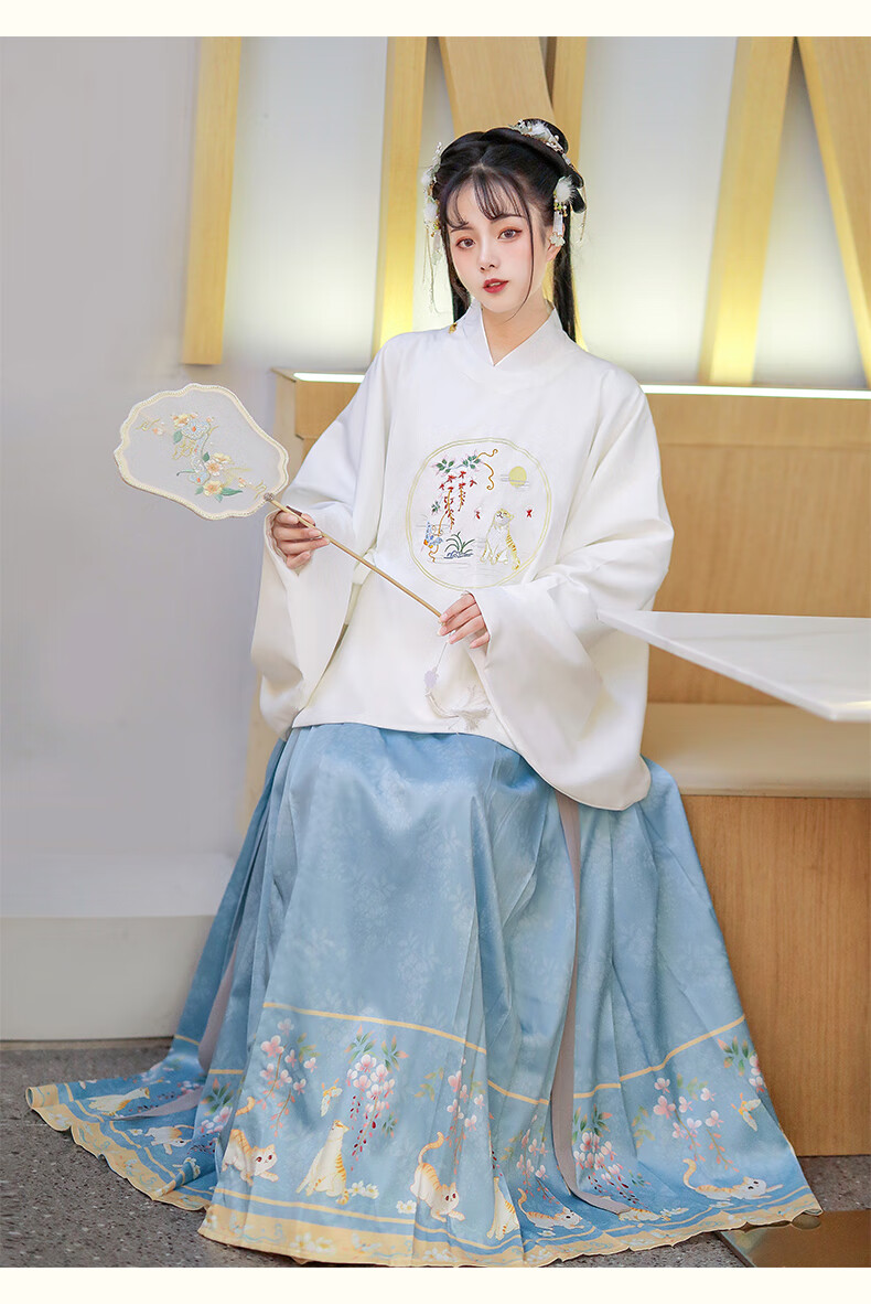 卡辑御猫明制汉服女马面裙原创正品圆领长袍交领百褶琵琶袖秋冬款绿色