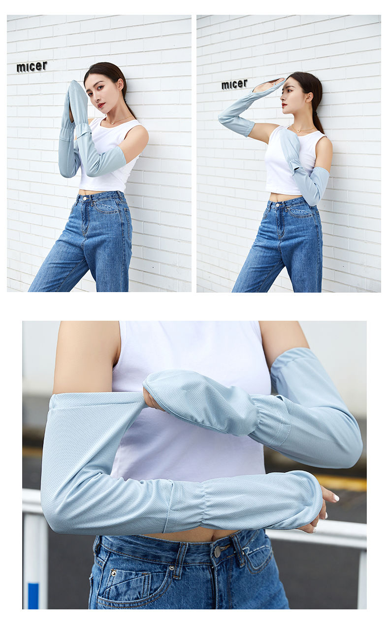 黑泽木夏天袖套女骑车夏季半指防晒手套袖套女长款透气棉布开车骑车护