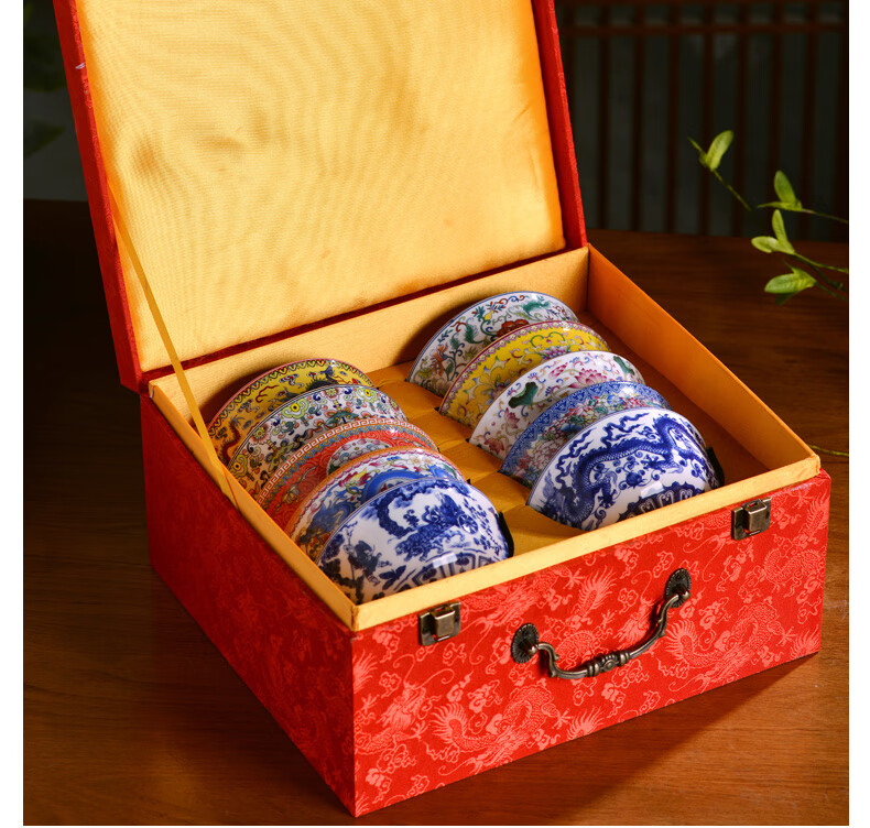 餐具礼盒做寿碗礼盒随礼瓷器盒子支持陶瓷碗锦盒仿木纹盒皮盒 60头皮