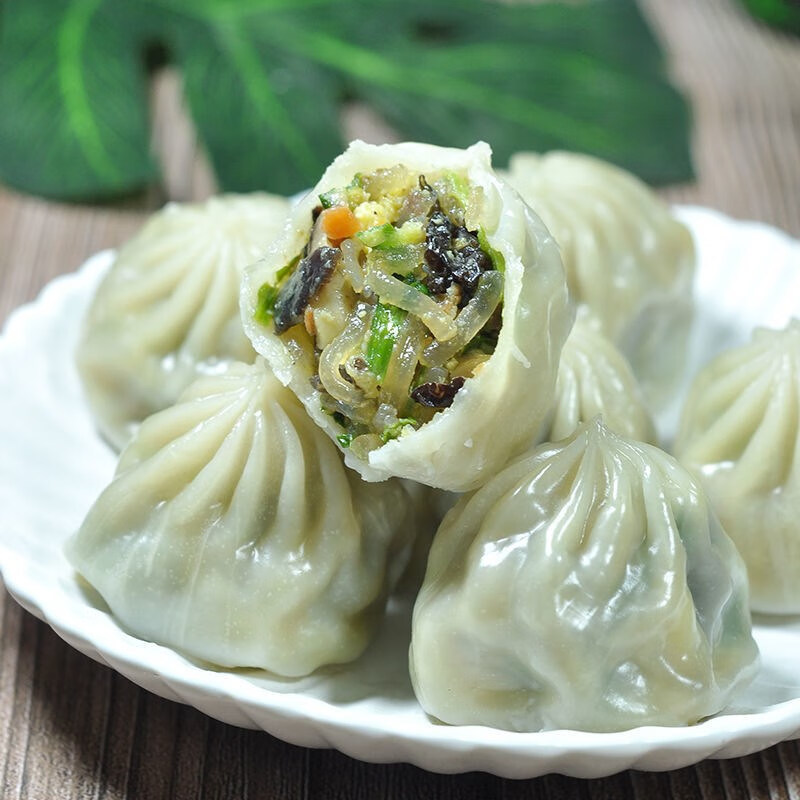 水晶薄皮素包小笼包半成品灌汤速冻粉丝素什锦包子早餐面点小吃 香菇