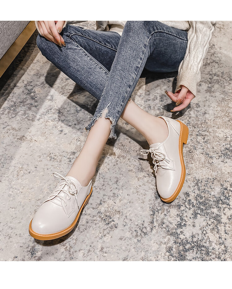 女鞋上班族皮鞋上班穿女黑色职业工作鞋软皮粗跟英伦风系带西裤面试