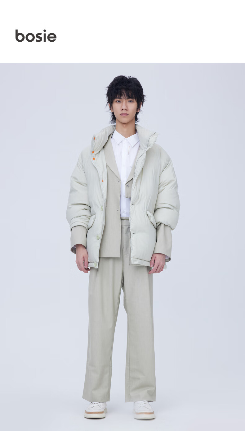 bosie石津川新款轻盈便穿短款羽绒服外套潮黑色xs