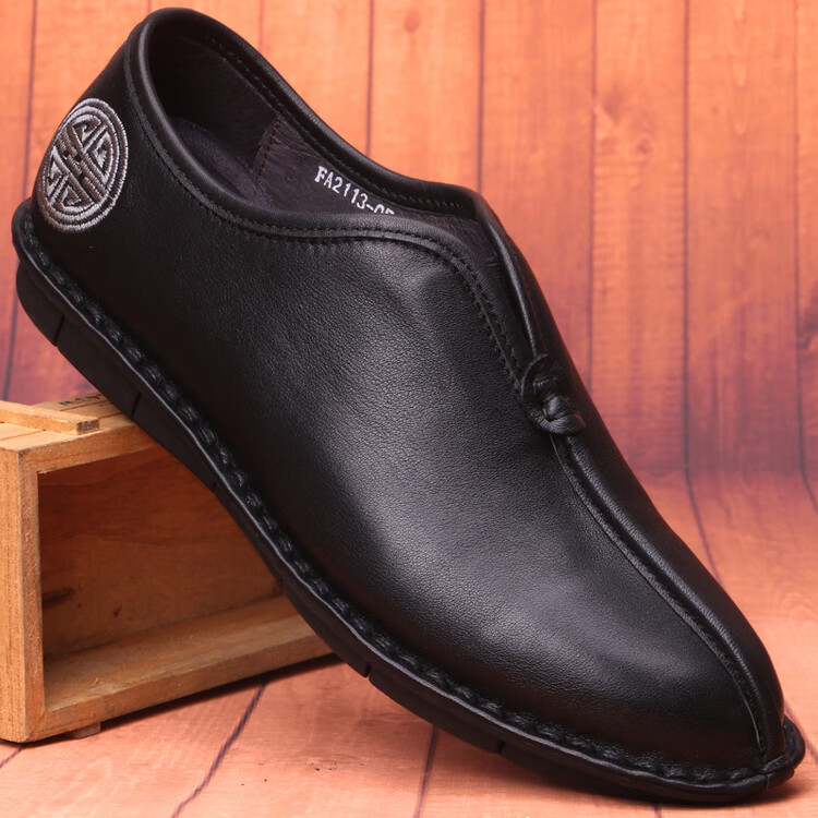 品质舒适中风男鞋皮复古中式民族特色刺绣老北京鞋绣花懒人软底休闲鞋