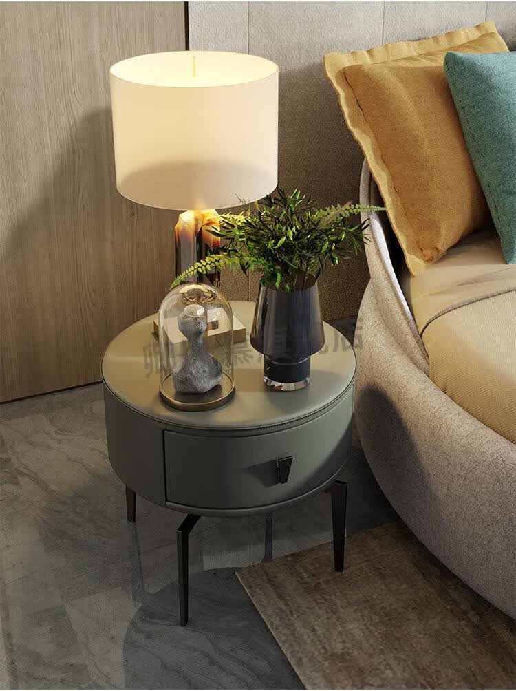 圆形床头柜皮质roodior床头柜现代简约风格意式极简带抽屉圆形皮质