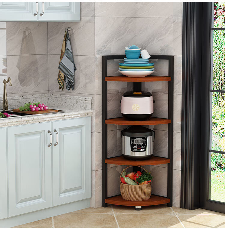 厨房三角架墙角置物架锅架转角储物收纳架客厅拐角花盆杂物落地架黑色