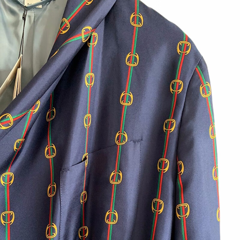 【精品】gucci/古驰蓝色桑蚕丝男睡衣/家居服ak 奢侈品礼物 深蓝色 46