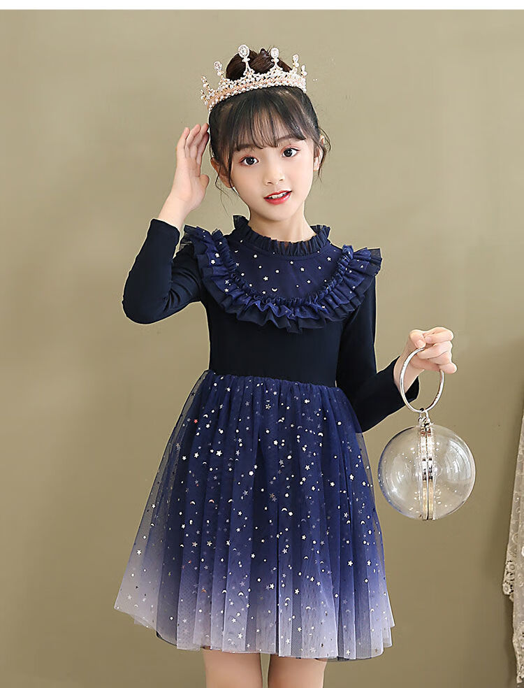 安小美女童连衣裙春装2021新款洋气儿童公主裙星空礼服裙小女孩蓬蓬纱